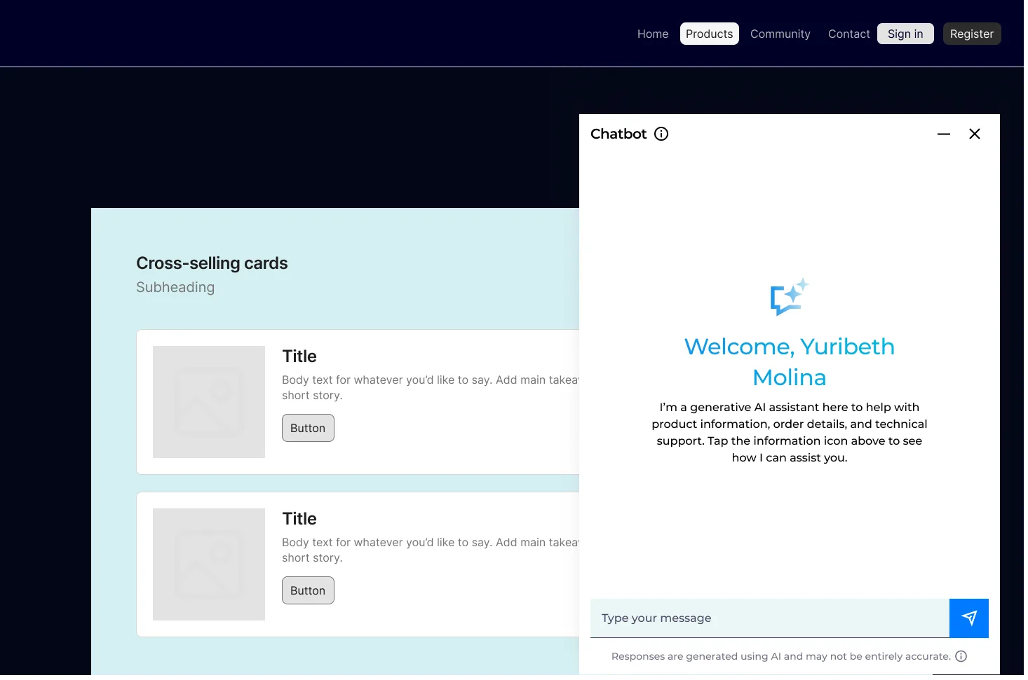 Personalized welcome screen for logged-in user