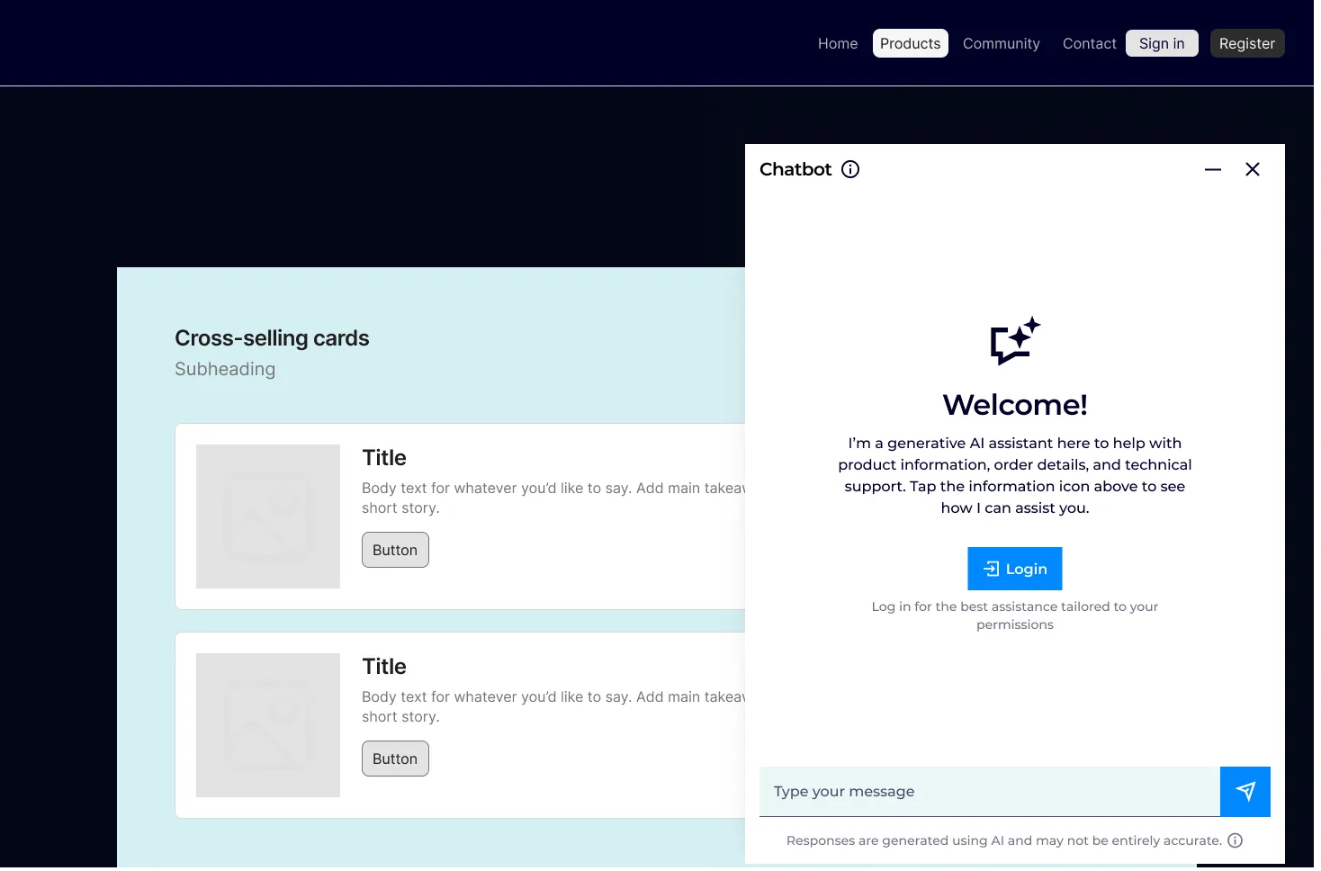 Generic welcome screen prompting login