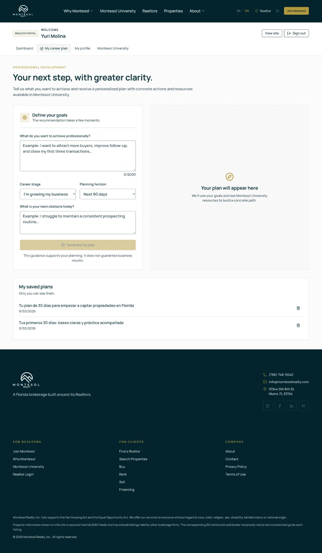 AI Career Planner in the Realtor Portal