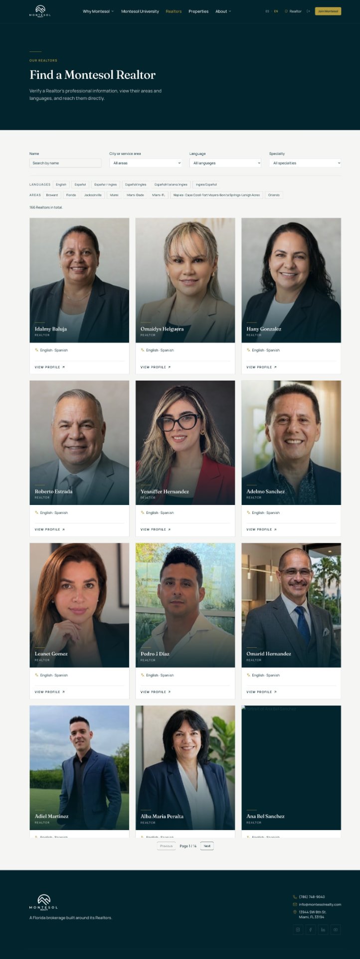 Searchable Realtor directory with 166 Realtors