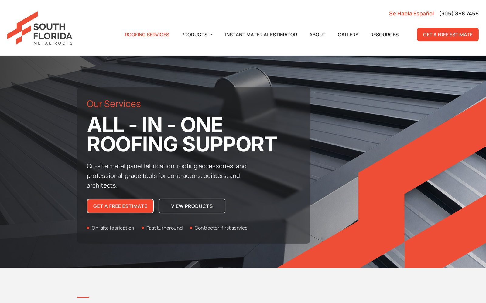 South Florida Metal Roofs website — standing seam metal roof hero