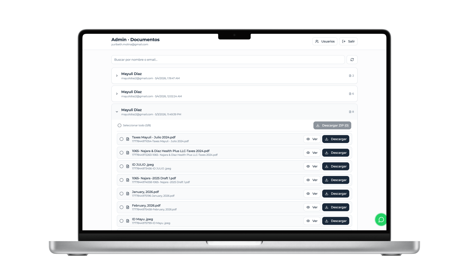 Internal admin panel for document review