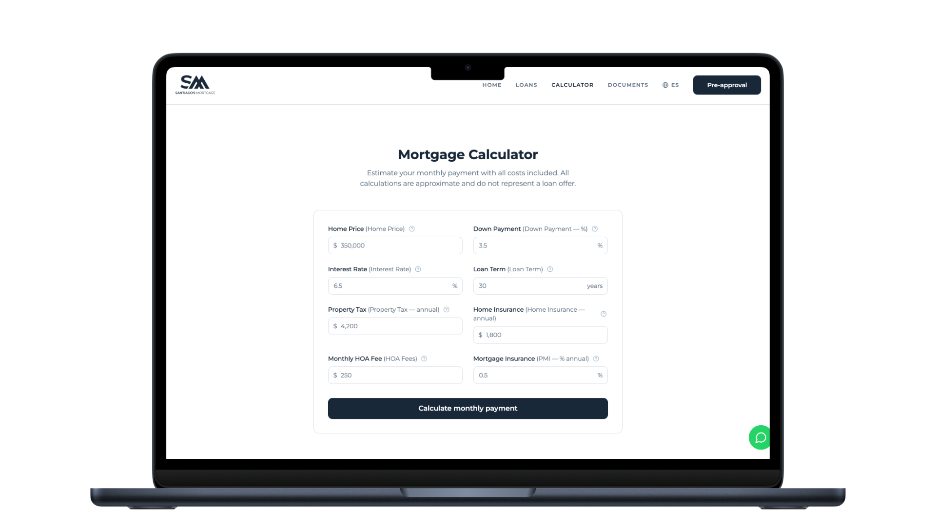 Honest mortgage calculator on desktop