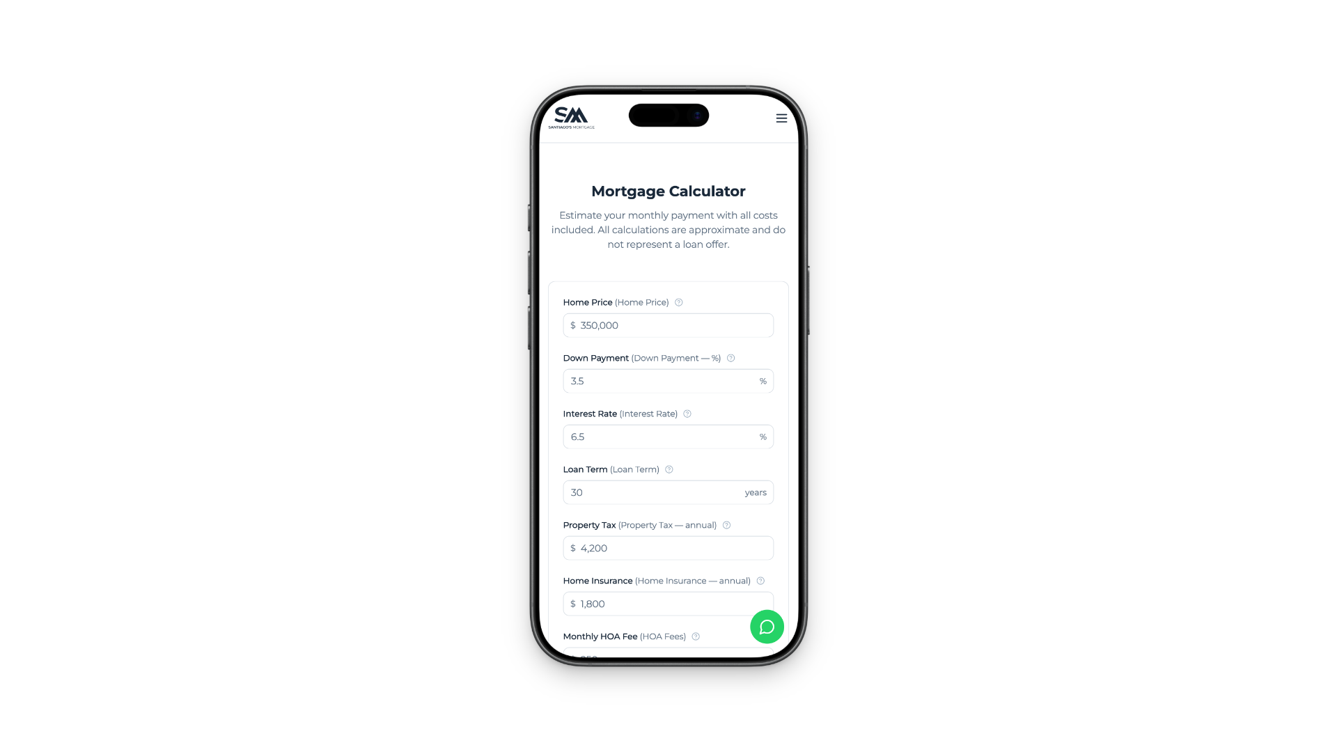 Honest mortgage calculator on mobile